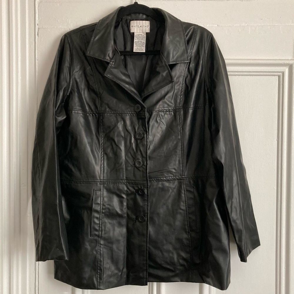 WHITE STAG Women’s Black Faux Leather Button-up Jacket